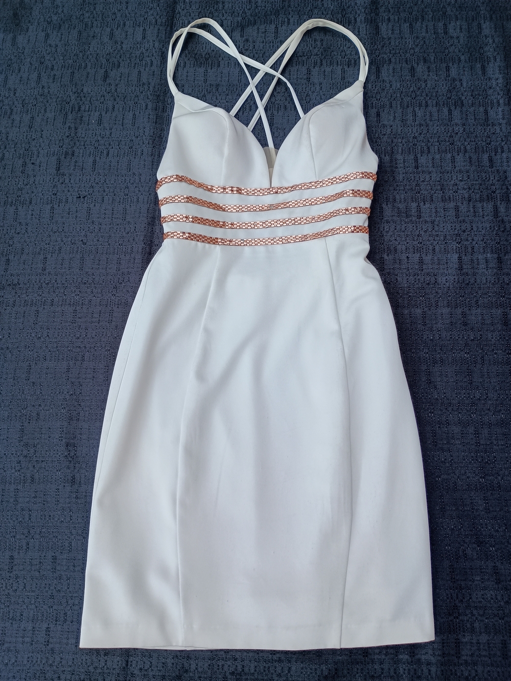 White Strappy Dress with Rose Gold Waist Detail